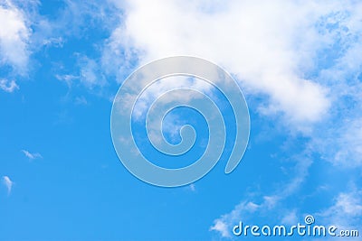 Clear Blue Sky with Small Fluffy Transparent White Clouds in the Corner. Purity Heaven Meditation Concept. Inspirational Overlay Stock Photo