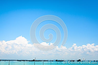 Clear blue sky and white clouds with seascape Stock Photo