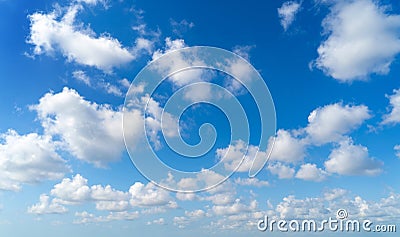 Clear blue sky with white fluffy clouds. Nature background Stock Photo