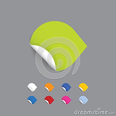 Clear button - arrow. Colorfully paper sticker with white rolled Vector Illustration