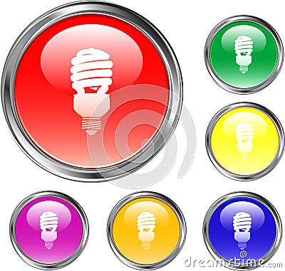 Clear Fluorescent Light Bulb Button Vector Illustration