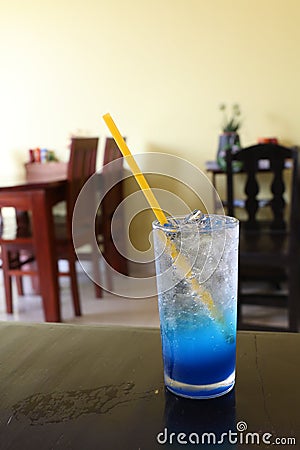 Glass cool ice water blue lemon juice on table for drink fresh Stock Photo