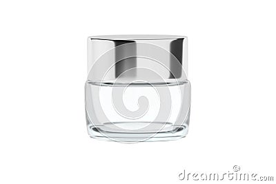 Clear glass jar with chrome glossy plastic lid 3D rendering Stock Photo