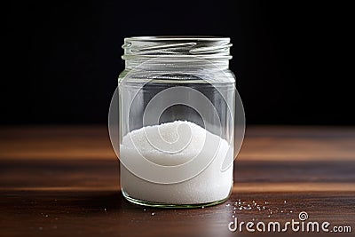 a clear glass jar filled with granulated sugar Stock Photo