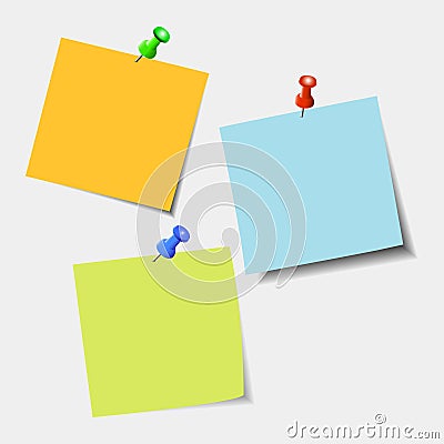 Clear list of color paper with pin on the grey background Vector Illustration