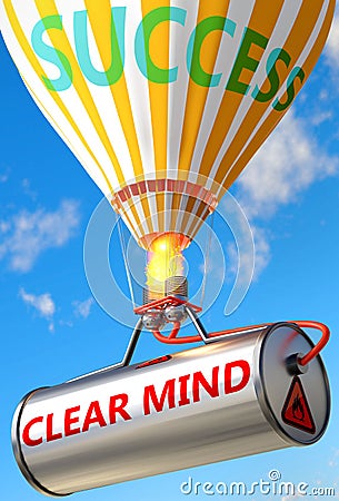 Clear mind and success - pictured as word Clear mind and a balloon, to symbolize that Clear mind can help achieving success and Cartoon Illustration