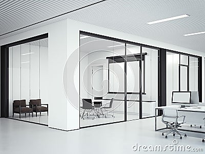 Clear office interior wiht meeting room. 3d rendering Stock Photo