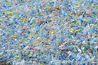 Clear plastic bottles The plastic is gathered by color and type Editorial Stock Photo