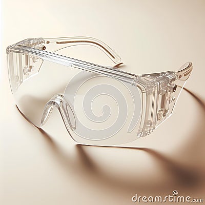 Clear protection Transparent polycarbonate safety glasses on pastel beige background Stock Photo