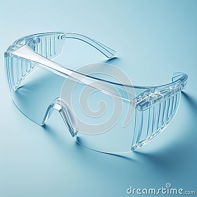 Clear protection Transparent polycarbonate safety glasses on pastel blue background Stock Photo