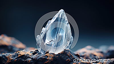 Clear quartz like crystal cluster points, crystalline mineral embedded into rock - generative AI Stock Photo