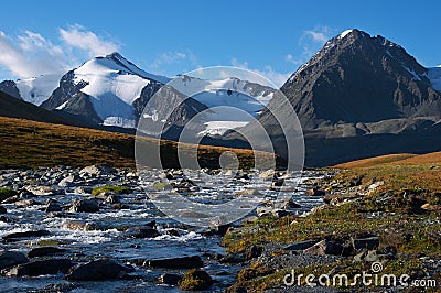 Clear river and mountains-01 Stock Photo