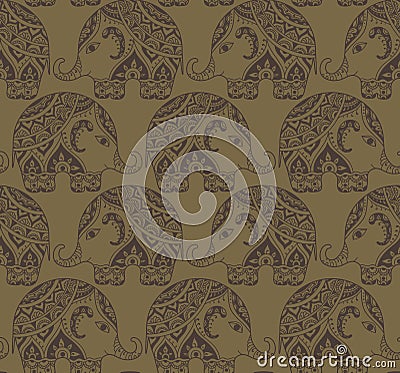 Clear seamless texture with stylized patterned elephants in Indi Stock Photo