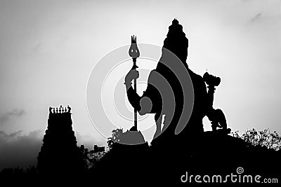 the clear silhouette image of statue of hindu god shiva Stock Photo