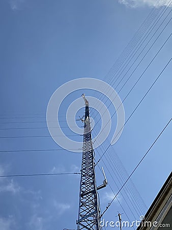 Clear Sky and Radio Transmitter Tower Stock Photo