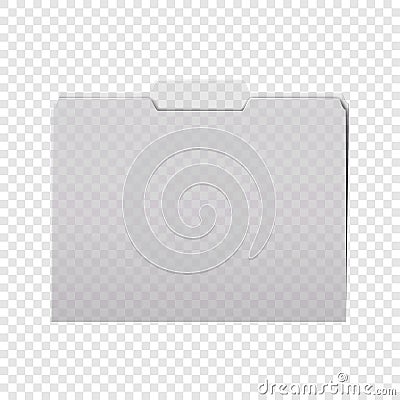 Clear tabbed plastic file folder on transparent background realistic vector mockup. PVC folder with center cut tab mock-up Vector Illustration
