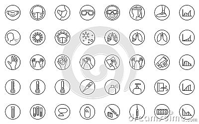 35 clear vector linear icons about healthcare and corona virus. Individual protection, healing, hygiene Vector Illustration