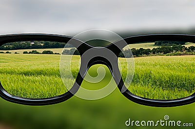 Clear vision through black framed eyeglasses Stock Photo