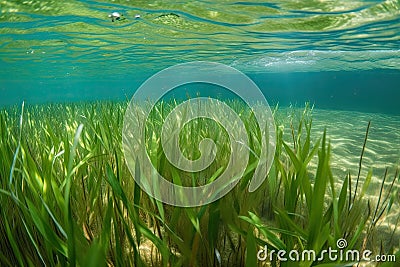 clear water with close-up of aquatic plant and seagrass Stock Photo