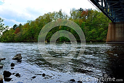 Red Cedar River under bridge in spring Stock Photo