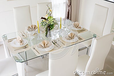 Clear white decoration table for meal Stock Photo