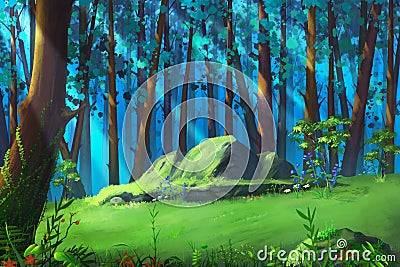 A Clearing in the Mysterious Woodland. Stock Photo