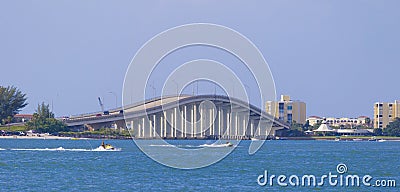 Clearwater beach bridge with sea and jet skies Stock Photo