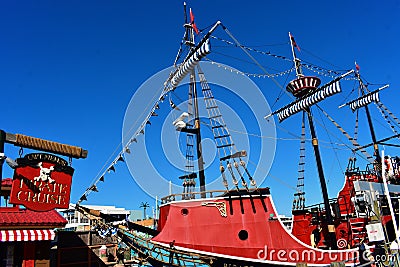 Pirates Cruise tour on blue sky background close to Pier 60 area. Editorial Stock Photo