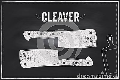 Cleaver knife. Vector sketch chalk illustration design Vector Illustration