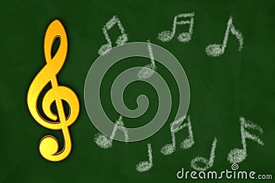 Clef and music notes on chalkboard Cartoon Illustration