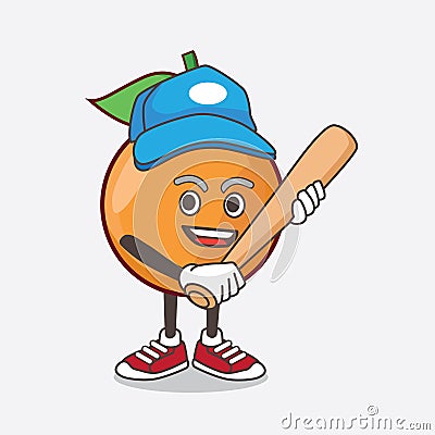 Clementine Orange Fruit cartoon mascot character playing baseball Vector Illustration