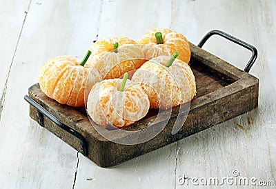 Clementine Oranges Decorated Like Pumpkins Stock Photo