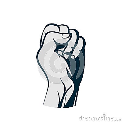 A clenched fist hand raised. Strong hand gestures as a symbol of resistance, strength, and struggle Vector Illustration