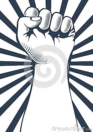 Clenched fist held high in protest. Vector Illustration
