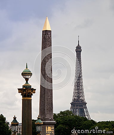 Cleopatra Needle and Eiffel tower Stock Photo