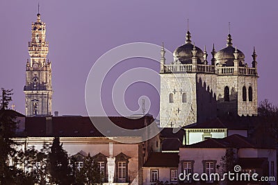 Clerics tower in Porto and Se Cathedral Stock Photo