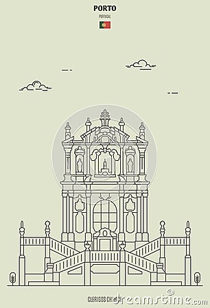 Clerigos Church in Porto, Portugal. Landmark icon Vector Illustration