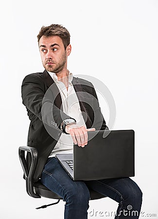 Clerk of works with a laptop Stock Photo