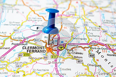 Clermont-Ferrand on map Stock Photo