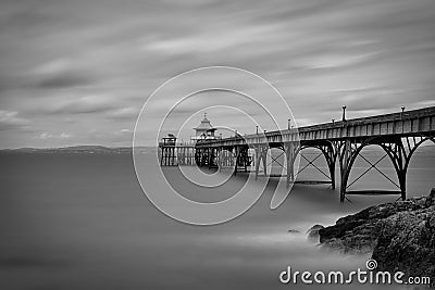 Clevedon Victorian Pier in black and white Stock Photo