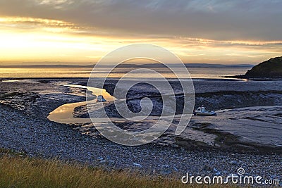 Clevedon sea sunset low tide boats Stock Photo