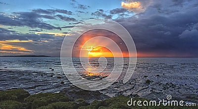 Clevedon sunset sea sun beach mud blue sky Stock Photo