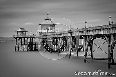 Clevedon Victorian Pier in black and white Stock Photo