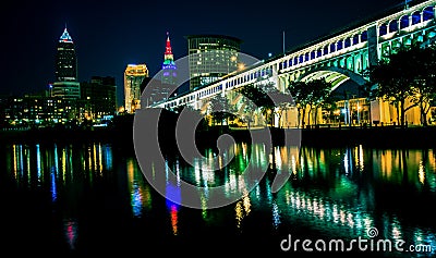 Cleveland Flats at Night Editorial Stock Photo