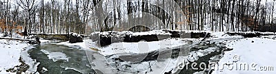 A frozen panorama of a creek in the Cleveland Metroparks - Parma, Ohio Stock Photo