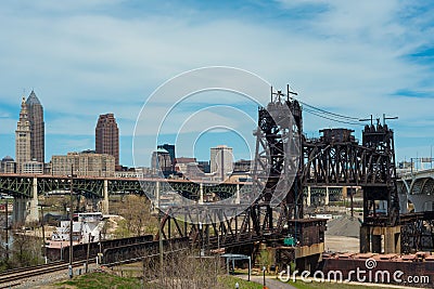 Cleveland Ohio bridges and skyline Stock Photo