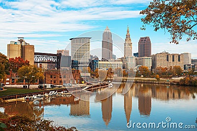 Cleveland, Ohio, USA skyline on the Cuyahoga River Editorial Stock Photo
