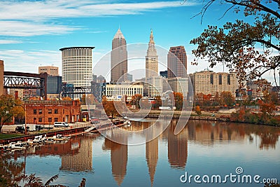 Cleveland, Ohio, USA skyline on the Cuyahoga River Editorial Stock Photo