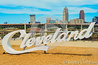 Cleveland sign and skyline Editorial Stock Photo