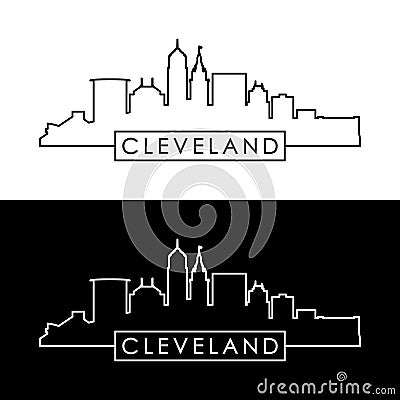 Cleveland skyline. Black linear style. Vector Illustration